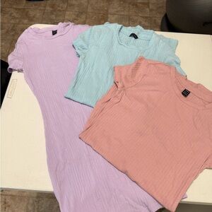 Set of Three Ribbed T-Shirt Dresses in Pastel Colors